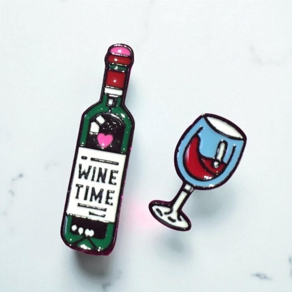 ❤️ 5/$18 - Wine and Glass Pin Set Wine Party Pin